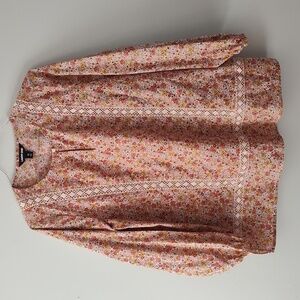 Land's End Tunic Top Size XL Poplin Floral Cottagecore Farmhouse Feminine Pink